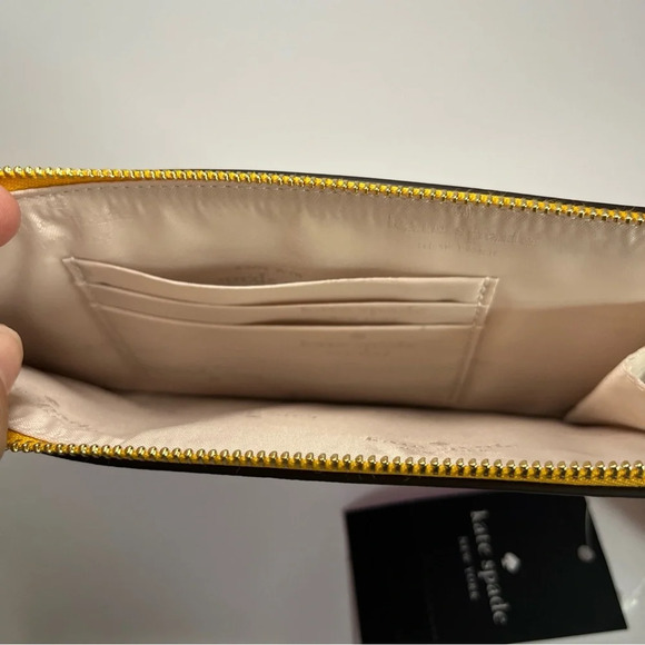 NWT Kate Spade Lucy Lavender Pink & Yellow Leather L-Zip Wristlet KH765 Wallet - Picture 7 of 11